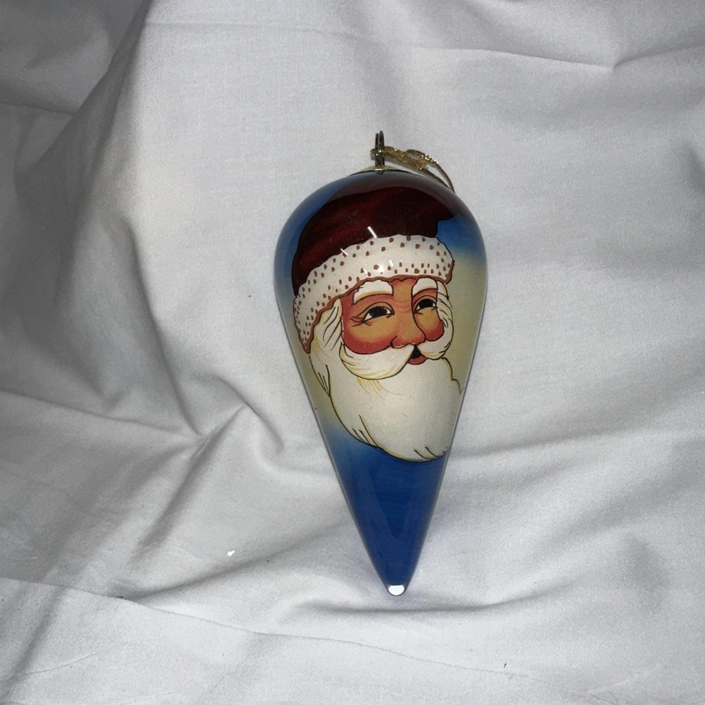 Rare, Vintage Hand Painted‎ 5.5" Santa Cone Glass Christmas Ornament